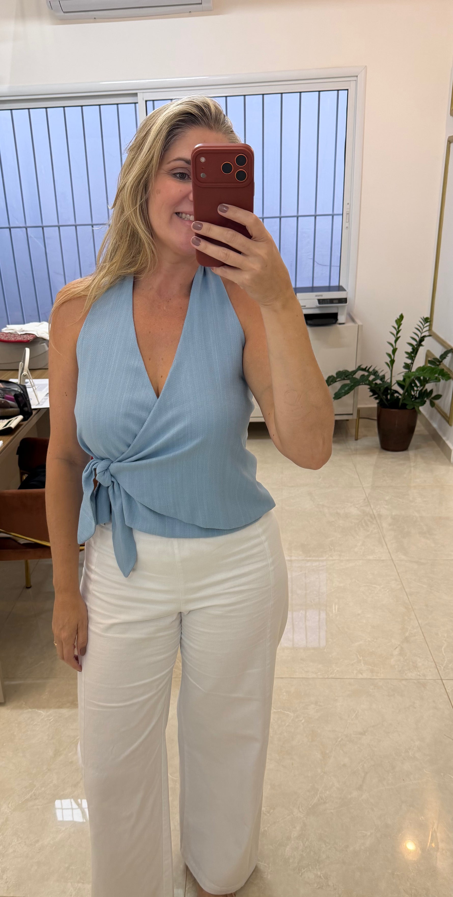 Algodão maquinetado com Linho e viscose Azul bebê